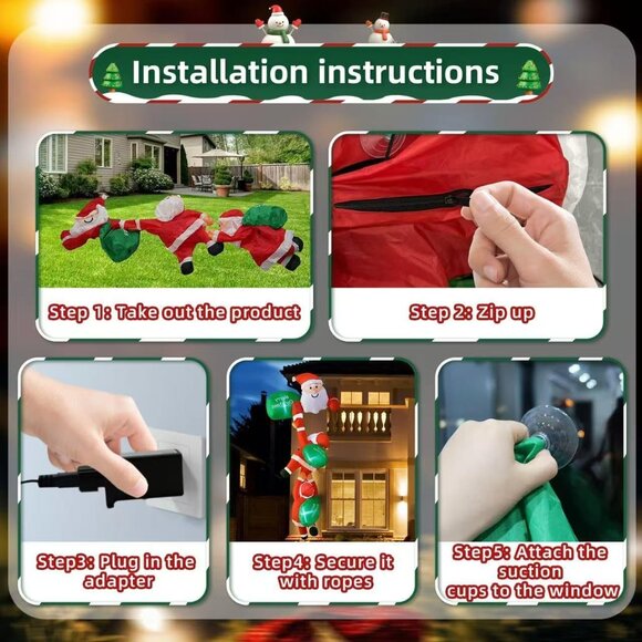8FT Climbing Santa Christmas Inflatable with LED Lights and Suction Cups - Picture 4 of 4